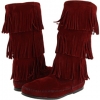 Wine Minnetonka Calf Hi 3-Layer Fringe Boot for Women (Size 5)