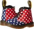 Navy+White/Red+White Dots Fine Canvas Dr. Martens Kid's Collection Brooklee B 4-Eye Lace Boot for Kids (Size 6)