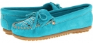 Bright Teal Minnetonka Kilty Suede Studded Moc for Women (Size 6.5)