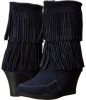 Navy Minnetonka Calf Hi Double Fringe Wedge for Women (Size 5)