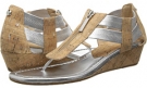 Silver/Natural Distressed Metallic Cork Donald J Pliner Dori for Women (Size 6.5)