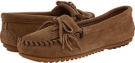 Taupe Suede Minnetonka Kilty Suede Moc for Women (Size 8.5)