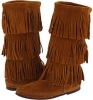 Brown Suede Minnetonka Calf Hi 3-Layer Fringe Boot for Women (Size 6)