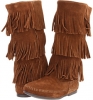 Dusty Brown Suede Minnetonka Calf Hi 3-Layer Fringe Boot for Women (Size 5)