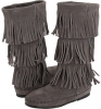 Grey/Brown/White Minnetonka Calf Hi 3-Layer Fringe Boot for Women (Size 7)