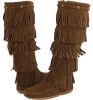 Dusty Brown Suede Minnetonka 5-Layer Fringe Boot for Women (Size 11)