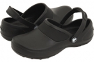 Black/Black Cow Silk Crocs Mercy Work for Women (Size 5)