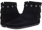 Black Suede Minnetonka Double Fringe Side Zip Boot for Women (Size 6)