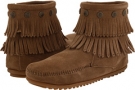 Taupe Suede Minnetonka Double Fringe Side Zip Boot for Women (Size 5.5)