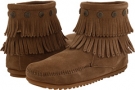 Taupe Suede Minnetonka Double Fringe Side Zip Boot for Women (Size 8)