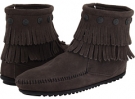 Grey/Brown/White Minnetonka Double Fringe Side Zip Boot for Women (Size 8.5)