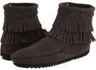 Grey/Brown/White Minnetonka Double Fringe Side Zip Boot for Women (Size 7.5)