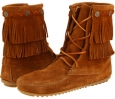 Brown Suede Minnetonka Double Fringe Front Lace Boot for Women (Size 6)