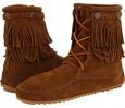 Dusty Brown Suede Minnetonka Double Fringe Front Lace Boot for Women (Size 8)