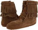 Taupe Suede Minnetonka Double Fringe Front Lace Boot for Women (Size 7)