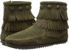 Loden Suede Minnetonka Double Fringe Side Zip for Women (Size 5.5)