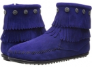 Blue Violet Suede Minnetonka Double Fringe Side Zip for Women (Size 8.5)