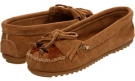 Taupe Suede Minnetonka Feather Kilty Moc for Women (Size 5)