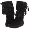 Black Suede Minnetonka Calf Hi 2-Layer Fringe Boot for Women (Size 8)