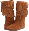 Dusty Brown Suede Minnetonka Calf Hi 2-Layer Fringe Boot for Women (Size 8)