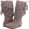 Grey Minnetonka Calf Hi 2-Layer Fringe Boot for Women (Size 11)