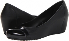 Black/Black Cow Silk Crocs Cap Toe Wedge for Women (Size 7)