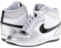 White/Metallic Silver/White/Black Nike Force Sky High Sneaker Wedge for Women (Size 11)