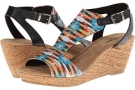 Black Leather/Turquoise Print Minnetonka Duffy for Women (Size 8)