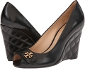 Black/Black Cow Silk Tory Burch Leila 100mm Open Toe Wedge for Women (Size 5.5)