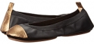 Black/Dark Gold Yosi Samra Samantha Soft Leather Fold Up Flat with Tumbled Metallic Captoe for Women (Size 8)